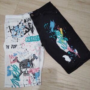 Rock Salt Jean Shorts Men Sz36 Split Design HipHop Paint Splatter  Distressed